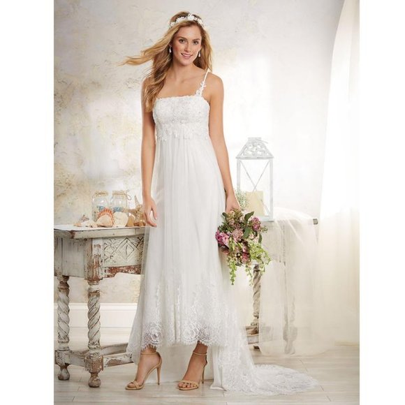 Modern Vintage Hi Lo Lace Wedding Dress Boho - Picture 3 of 13